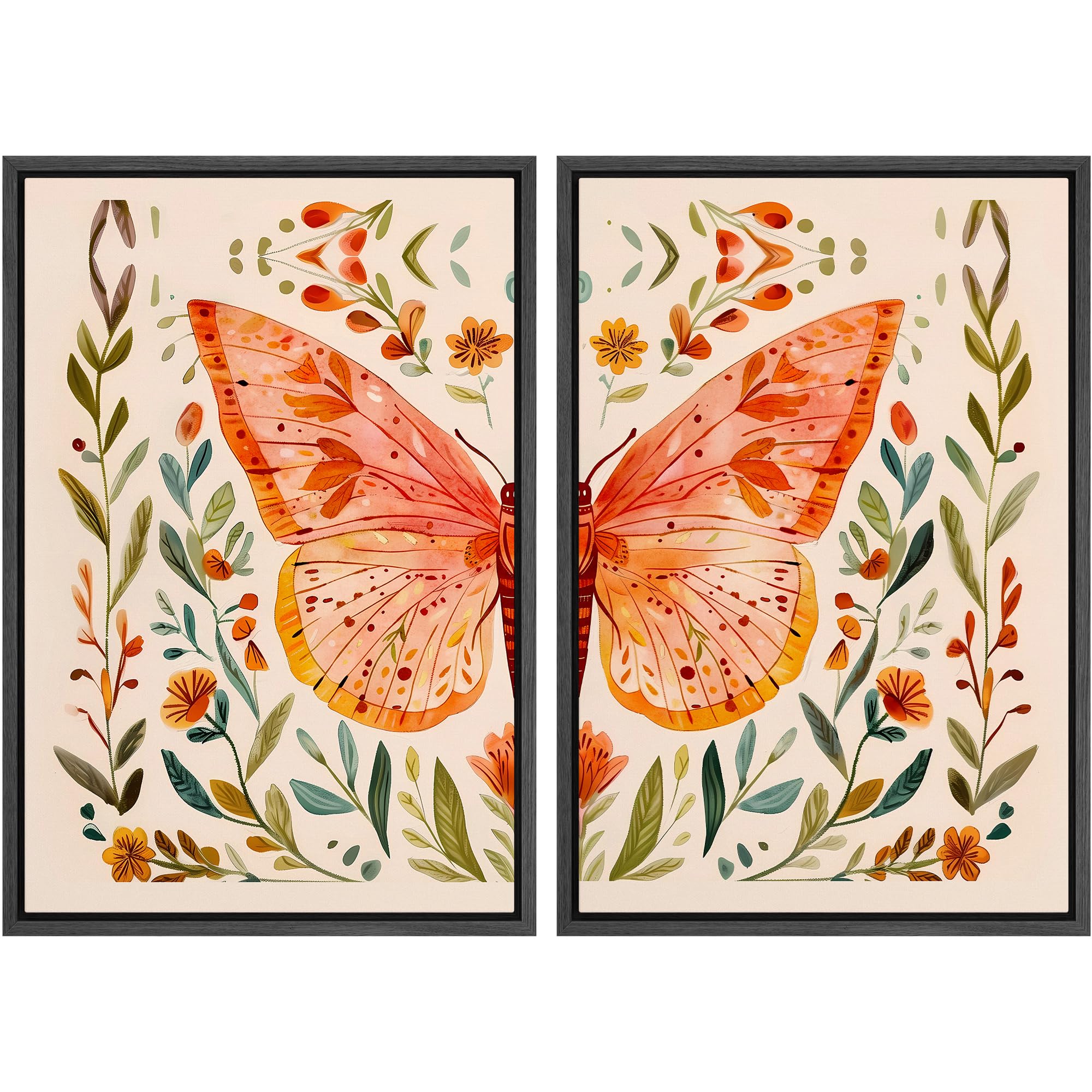 SIGNFORD Framed Canvas Print Wall Art Set Soft Hydrangea Pair Light Blue Florals with Green Leaves Illustration Modern Art Decorative Nordic Nature for Living Room, Bedroom, Office - 24"x36"x2 White — view 126