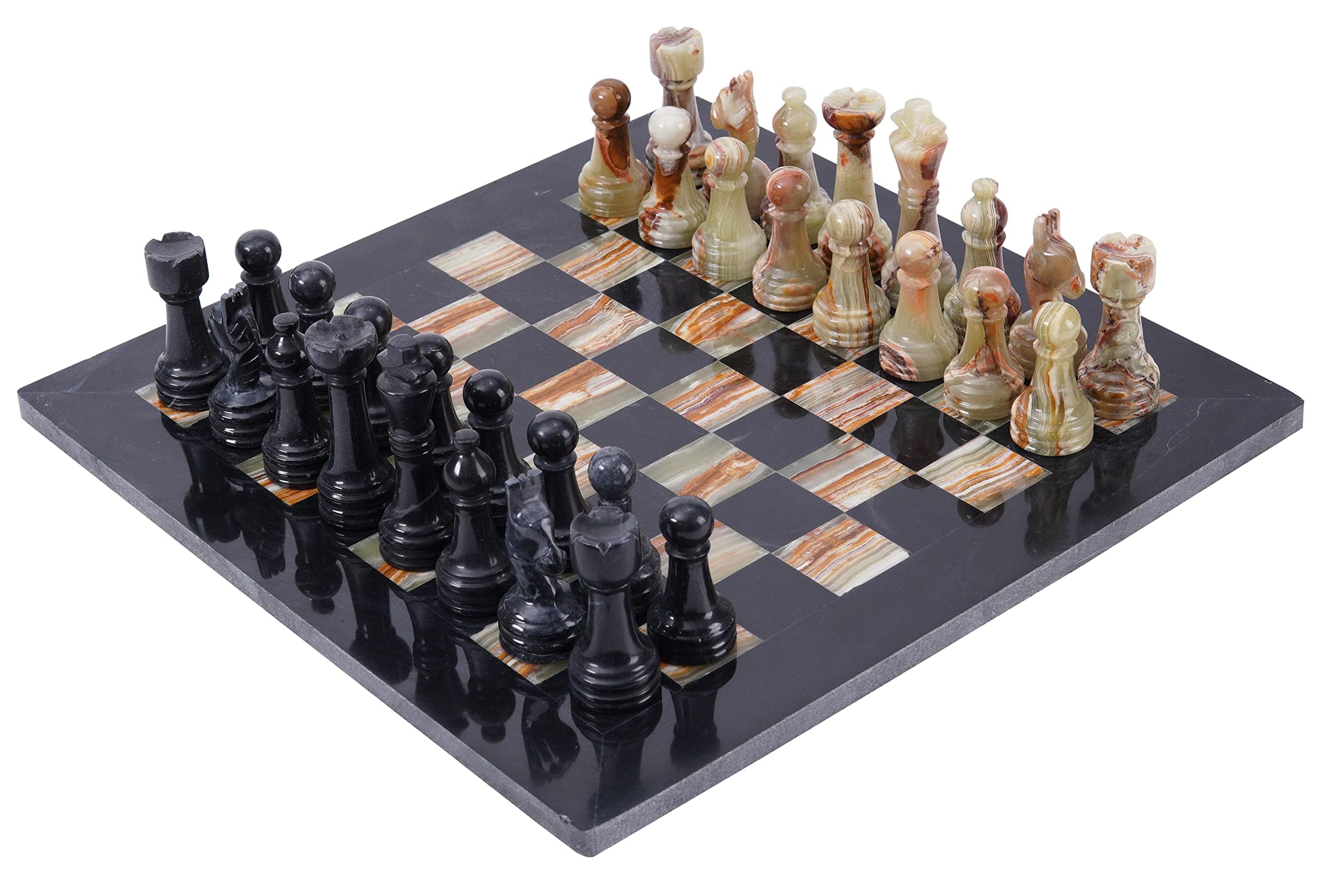 Radicaln Set di scacchi in marmo, 38 cm, nero e verde multicolore, fatto a mano, 1 scacchiera e 32 pezzi di scacchi, set di scacchi per 2 giocatori per adulti, gioco da tavolo