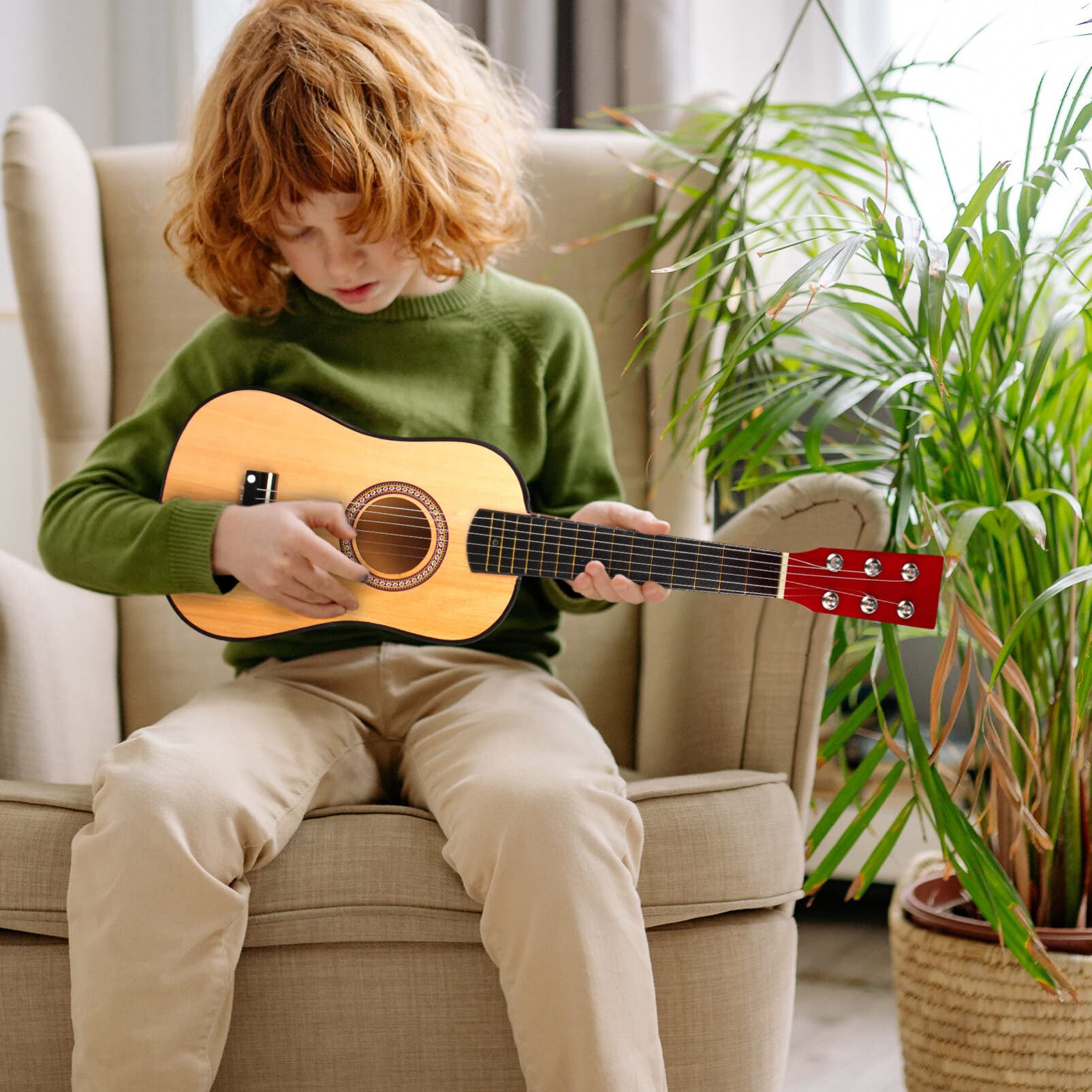 COHEALI Guitare Acoustique 23 Pouces Guitare Acoustique Folk À 6 Cordes Débutant Adulte Instrument De Musique Adolescent (Couleur Bois)