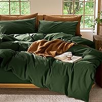 Vista 28 de MooMee Juego de funda de edredón 100% algodón lavado con textura tipo lino, transpirable, duradero, suave y cómodo