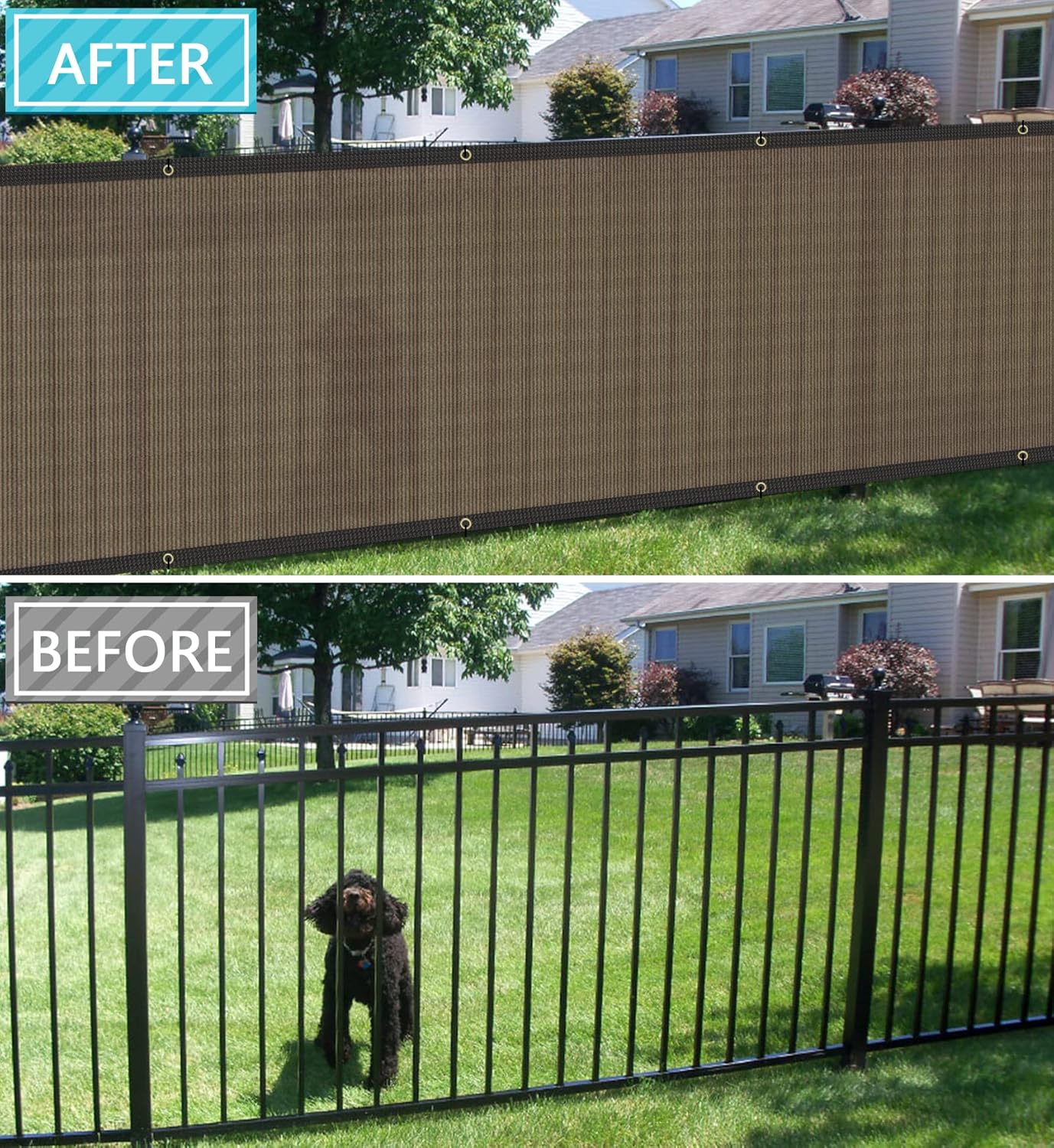Coarbor 2'x23' Privacy Fence Screen Cover Mesh Blocker with Brass Grommets 180GSM Heavy Duty Fencing for Outdoor Back Yard Patio and Deck Backyard Garden Blocking Neighbor Brown