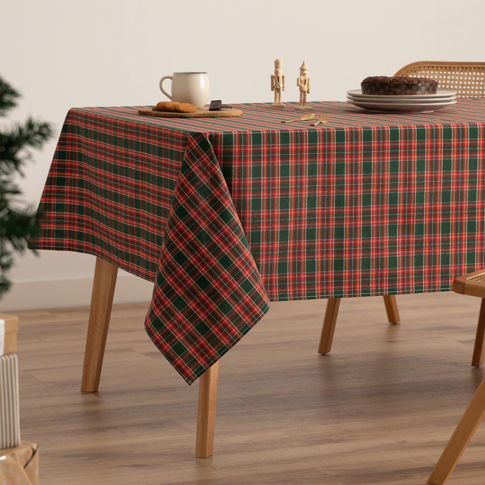 GAMUSI Mantel Mesa Rectangular Navidad Tela Cuadro Rojo y Verde Hilo Oro Mesa Comedor Decoración Navideña 140x200 cm Color Rojo y Verde