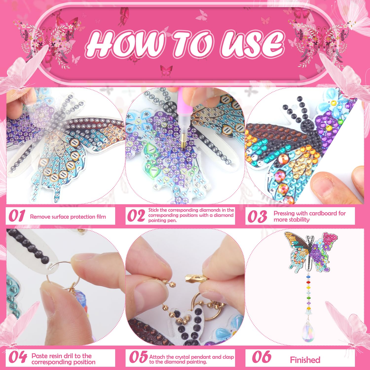 Diamond Painting Schmetterlinge Windspiel Set - 6 Stück Sonnenfänger Bastelset Für Fensterdeko