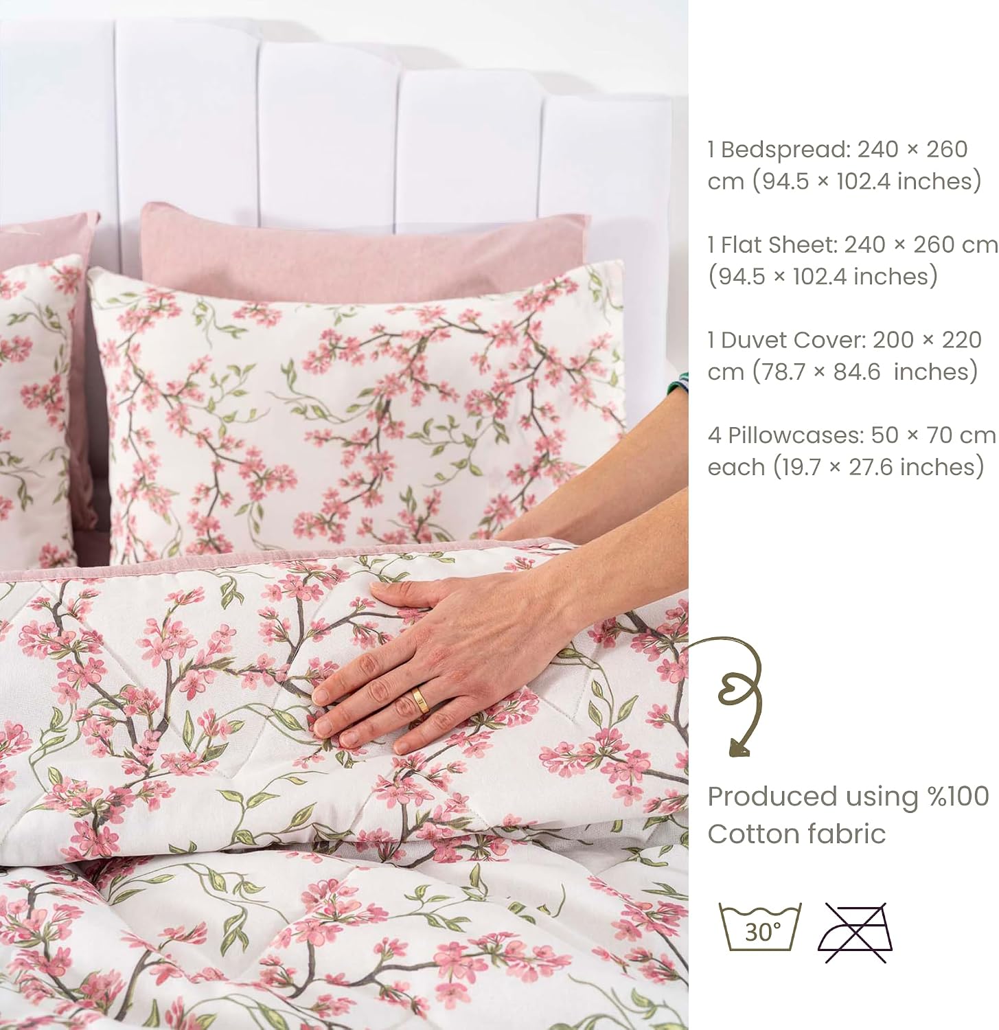 7-Piece 100% Cotton Bedding Set with Bedspread, Duvet Cover, Flat Sheet & Pillowcases | Oversized Cotton Bedspread Set for Bedroom & Everyday Use