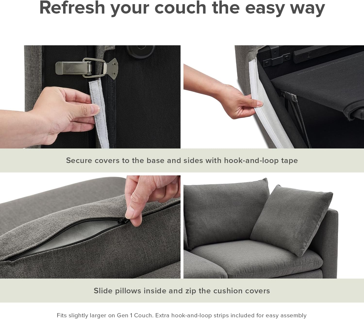 mopio Macy Washable Slipcover Only (Stone Gray, 6 Seats, U)