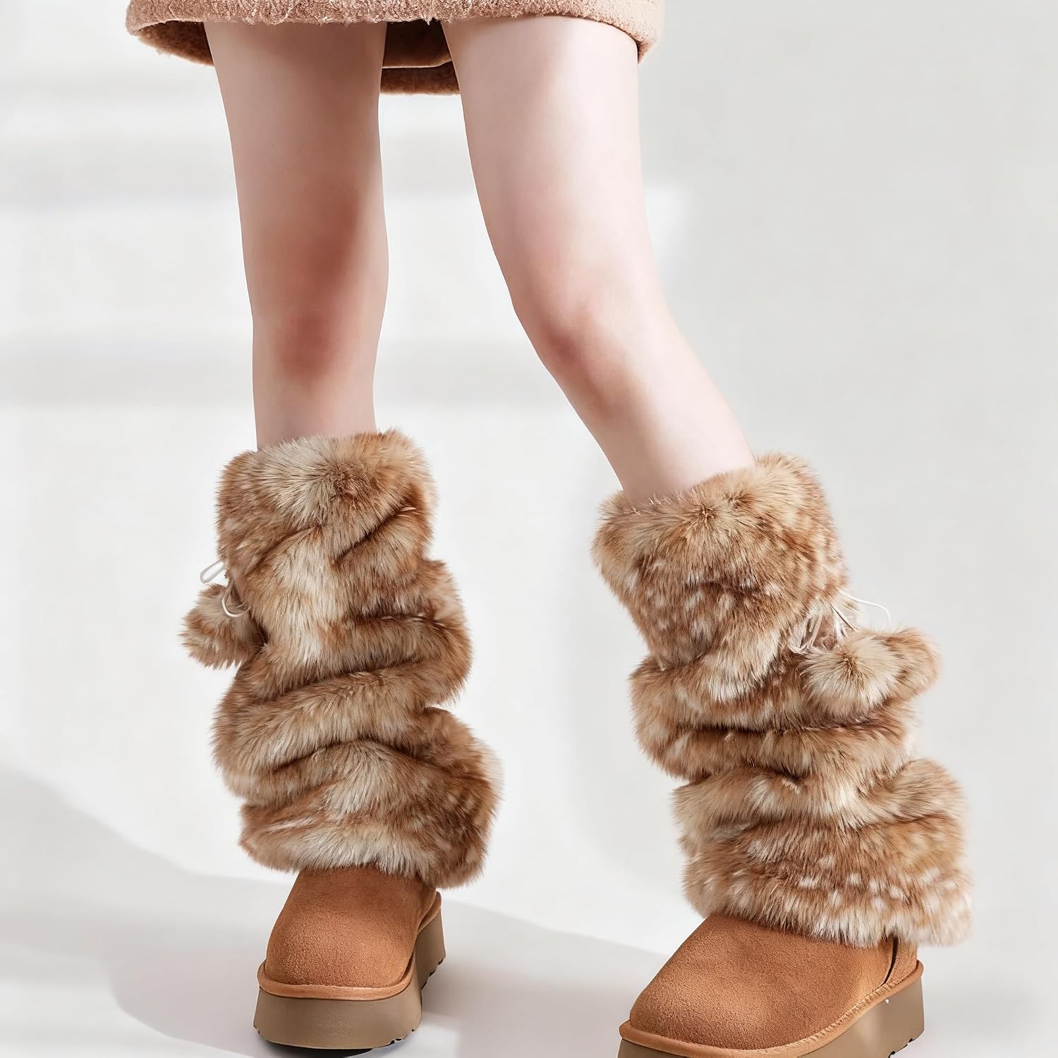 Women's Faux Fur Fuzzy Leg Warmers Furry Boot Covers Long Footless Socks Fluffy Boot Cuff High Leg Socks