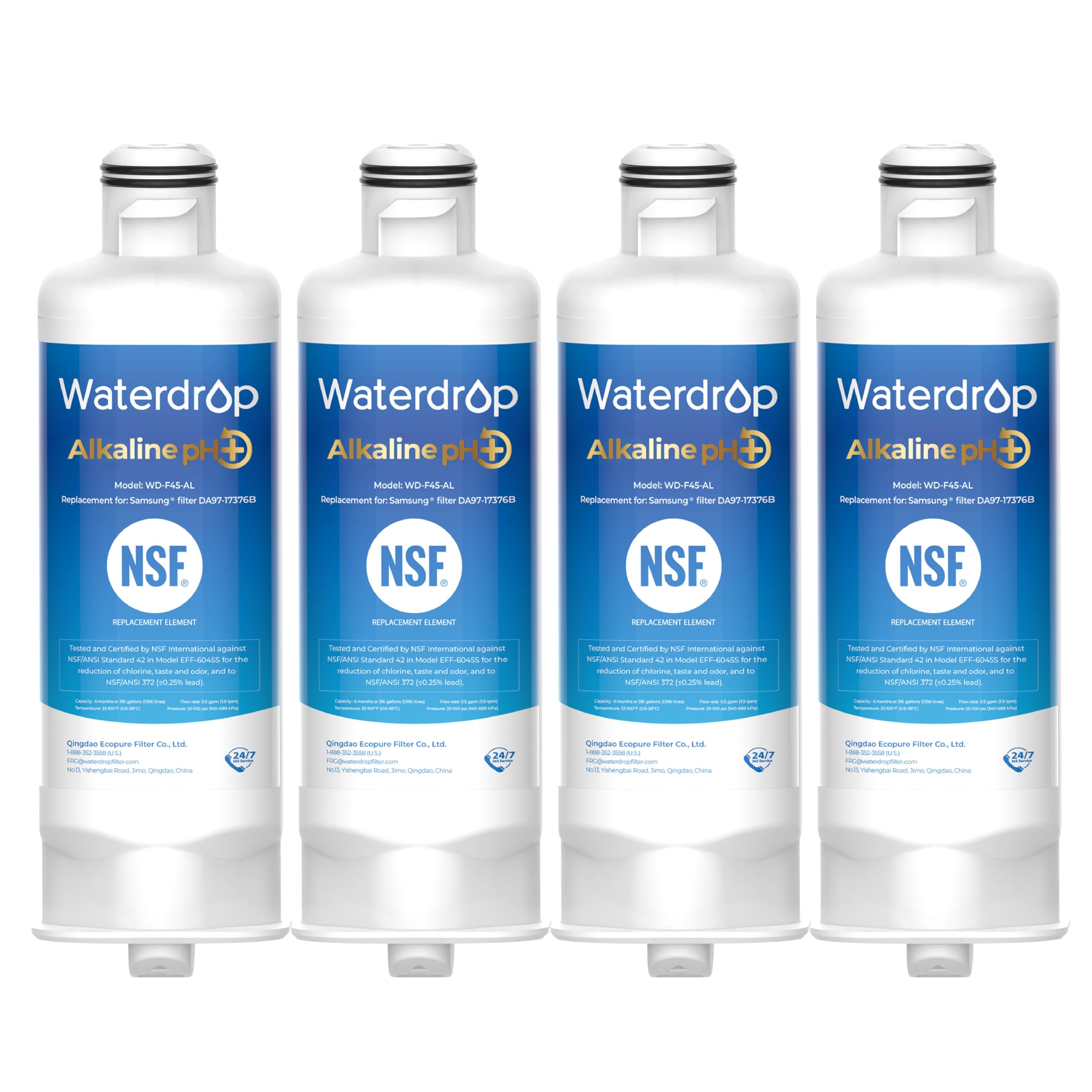 Waterdrop Alkaline DA97-17376B Water Filter, Enhances pH, Replacement for HAF-QIN/EXP, DA97-08006C, RF28R7201SR, RF28R7351SG, WD-F45-AL, 4 Filters