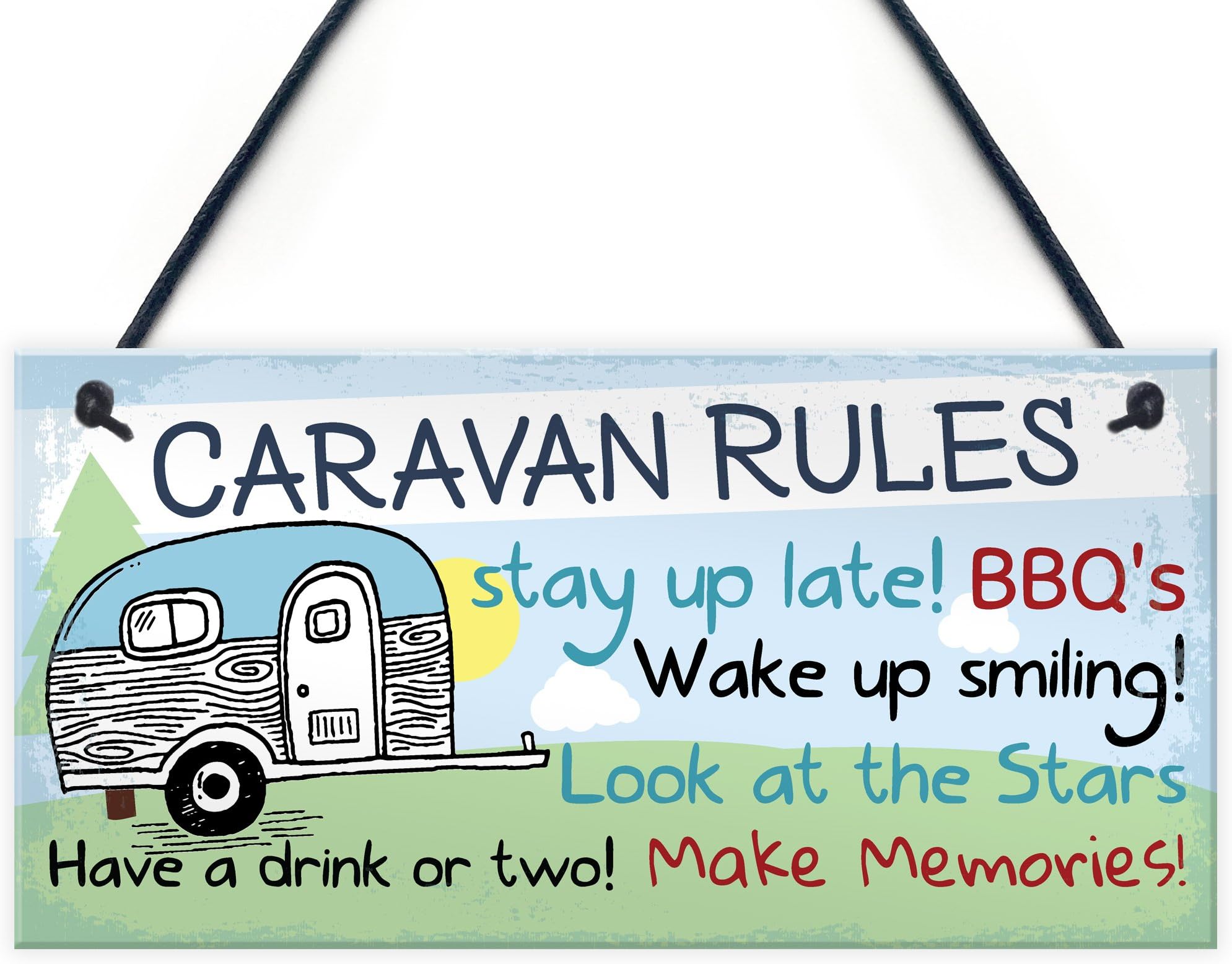 Red Ocean Caravan Rules Novelty Hanging Plaque Campervan Outdoor Garden BBQ Sign Retirement Friend Gift