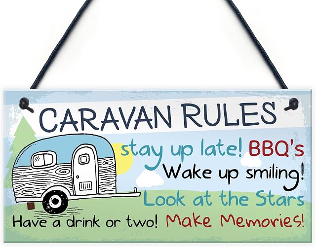 RED OCEAN Caravan Rules Novelty Hanging Plaque Campervan Outdoor Garden BBQ Sign Retirement Friend Gift