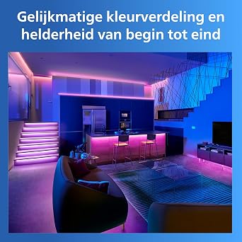 Philips Smart Lighting RGB-LED şerit, 5 m, Tip C, 16 milyon renk, ön ayar. Işık modları, kesilebilir, giriş. Kurulum, WiZ, Google Home, Alexa, Apple Home ile uyumlu, WLAN ile uyumlu [Enerji Sınıfı A]