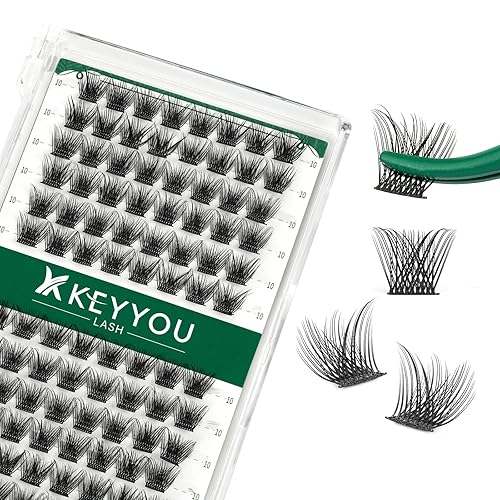 Miniatura 75 de Kit de racimos de pestañas KEYYOU Natural Wispy Kit de extensión de pestañas DIY 144 piezas Extensiones de pestañas en racimo con cepillo de rímel