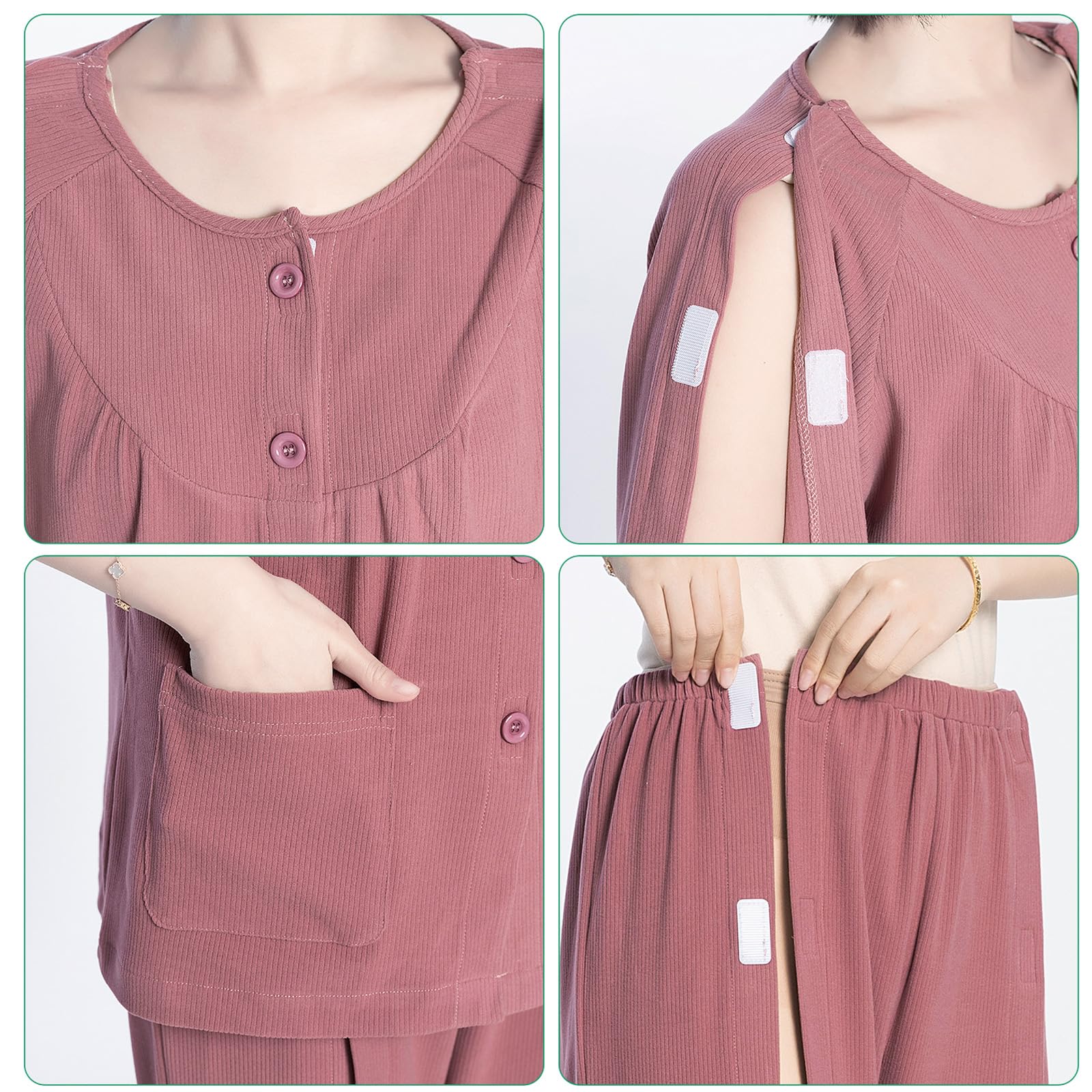 Pflegekleidung, Damen-Set aus abreißbarem Hemd und Hose nach der Operation, mehrfarbig, mehrere Größen(Rosso,X-Large)