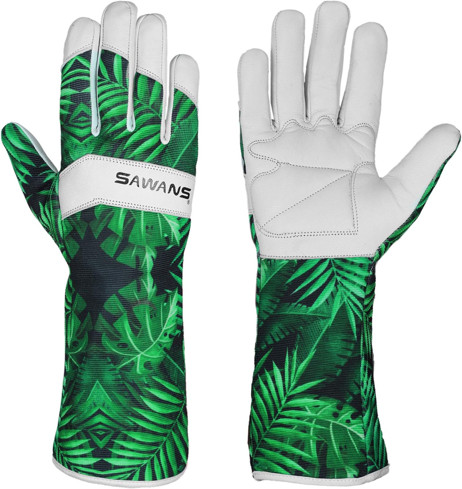 Leather Gardening Gloves Ladies Men/Women Short & Long Forearm Protection Thorn Proof Breathable Spandex Goatskin Leather Rose Pruning Garden Safety Work Gloves, Best Garden Gifts (Long Gloves, M)