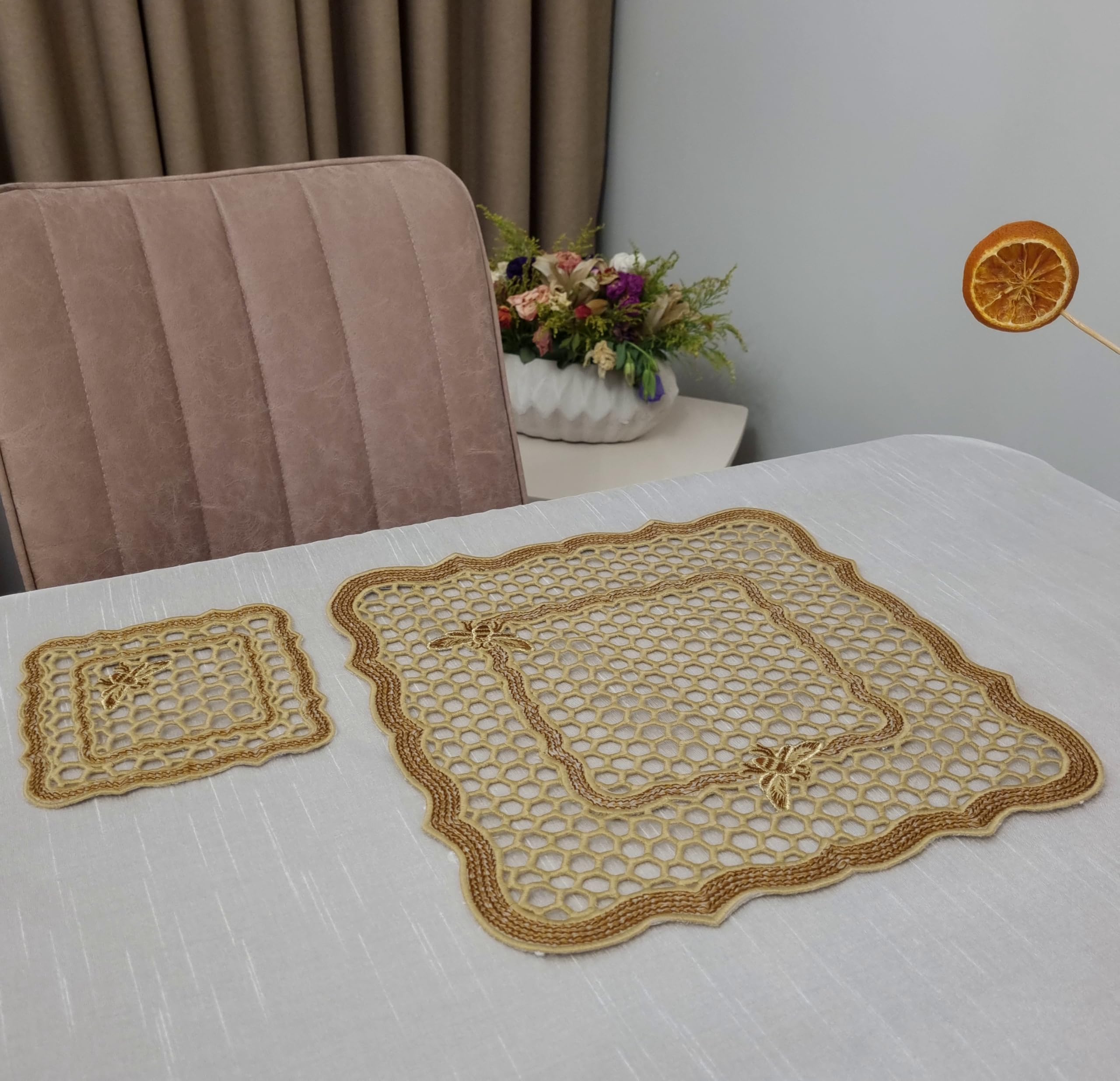 El Yapımı Petek Supla - Modern Mutfak Dekoru - 1 servis altlığı (Gold)