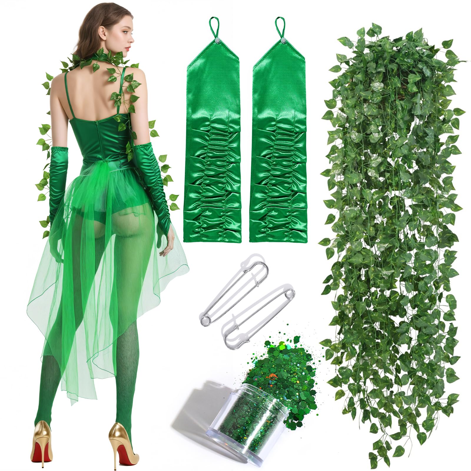 Disfraz de hada para adultos, 5 unidades, accesorios con hilo de malla Ivy, guantes de lentejuelas, disfraz de hadas, disfraz de mujer, para carnaval