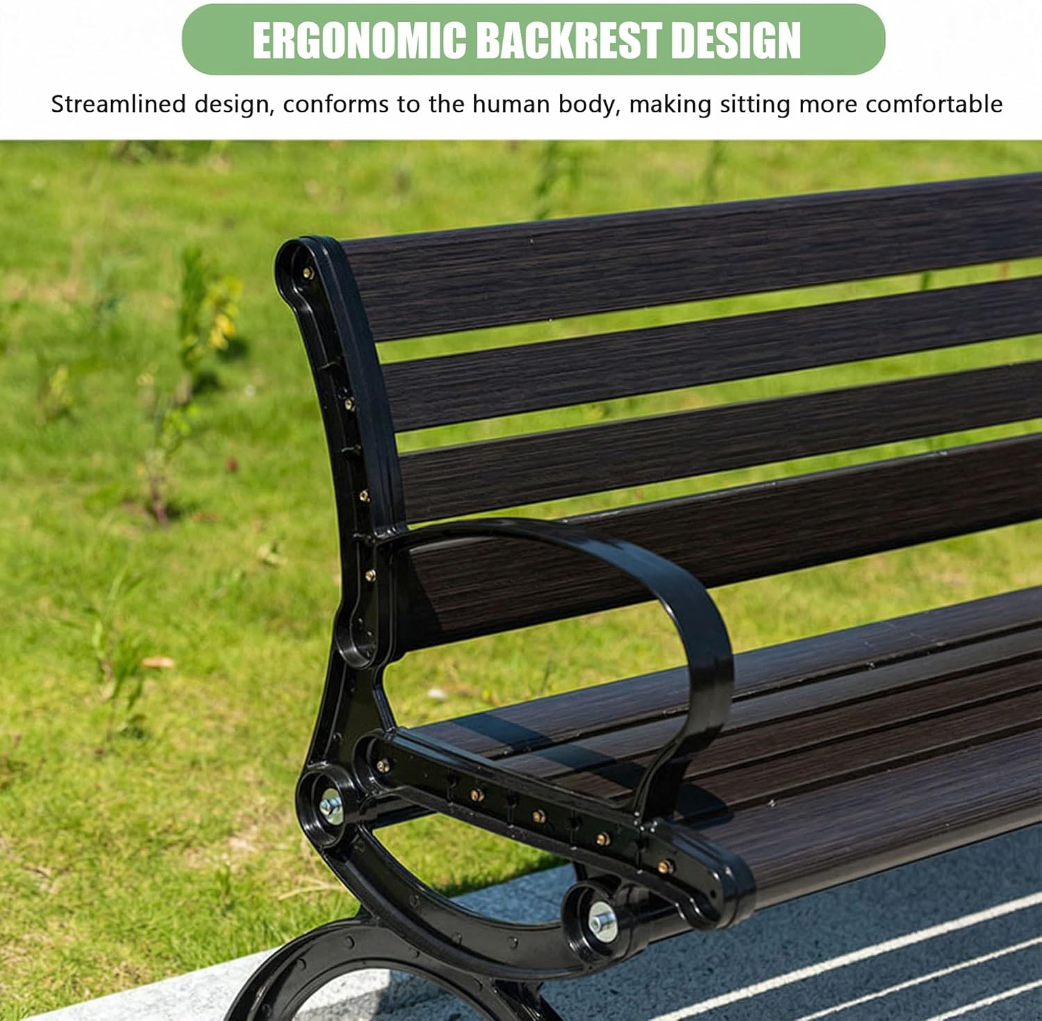 Outdoor Garden Bench, Slatted Seat Zinc Alloy Park Bench with Backrest Armrests, Patio Benches for Yard, Porch, Lawn, Balcony, Backyard(120cm)