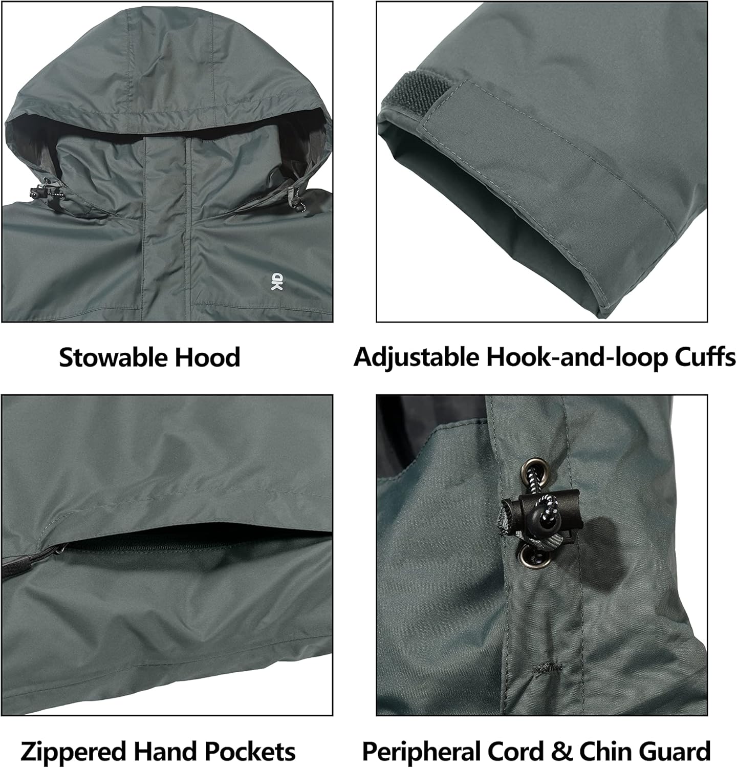 Little Donkey Andy Men's Long Waterproof Rain Jacket with Hood Lightweight Rain Shell for Hiking - Image 5