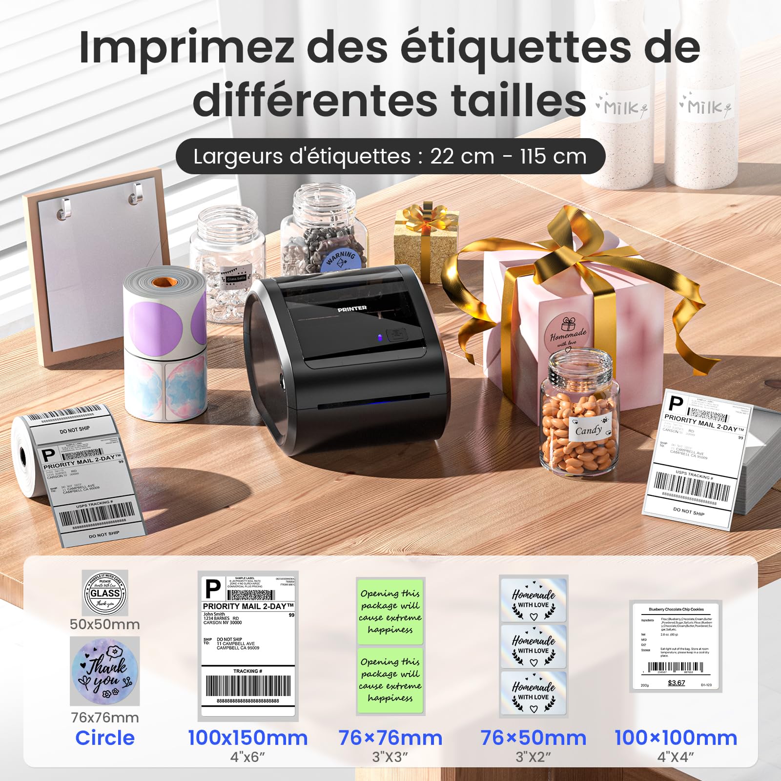 Phomemo D520BT Imprimante Thermique 4 x 6 Bluetooth, Étiquettes sans Encre pour Expédition, Compatible iPhone Android Mac Windows, Noir