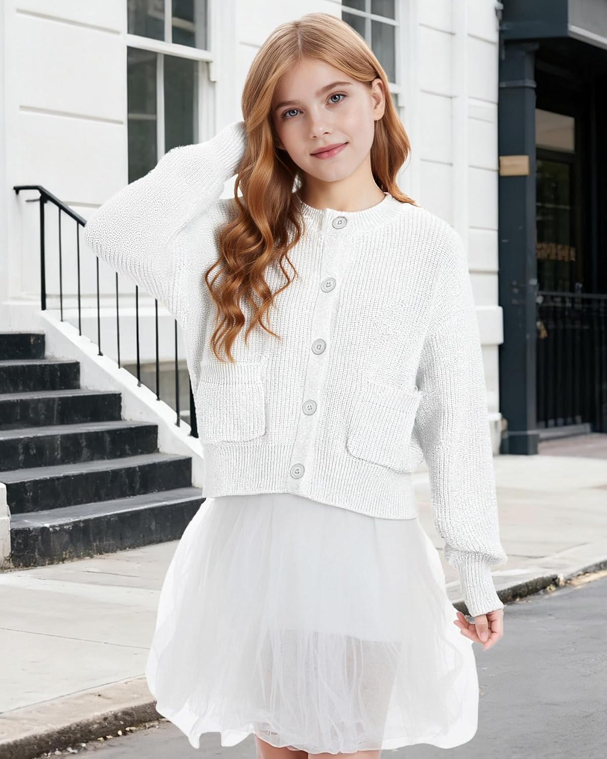 Girls Cardigan Sweater School Uniforms Toddler Long Sleeve Button Knit Solid Sweaters Tops - Image 2