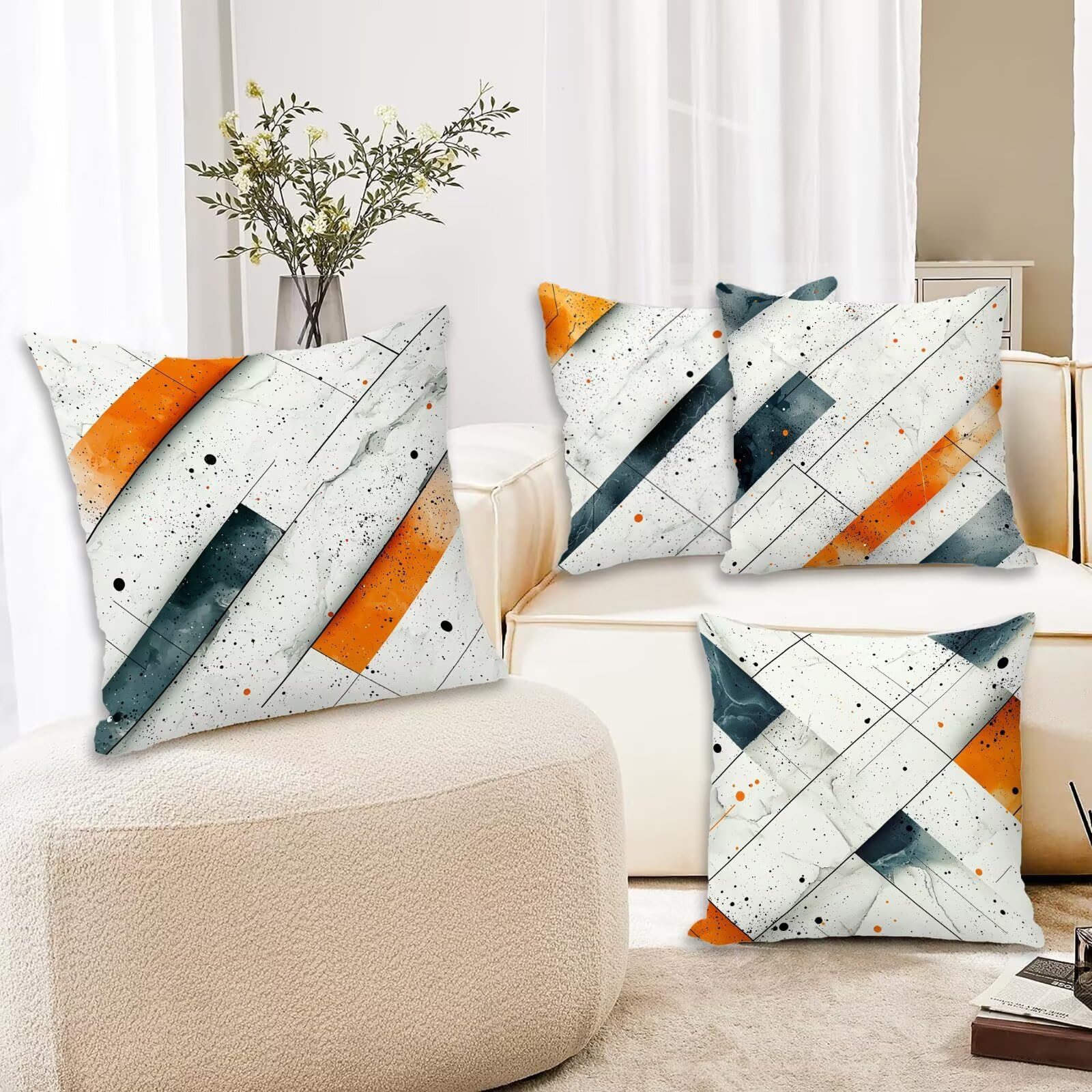 Kissenbezug 55x55 Modern 4er Set Samt Kissenbezüge Geometrie Zierkissenbezug Kissenhülle Dekorative Weiche Quadratische Dekokissenbezug Sofakissenbezug Couchkissen für Zimmer Deko Schlafzimmer E-98