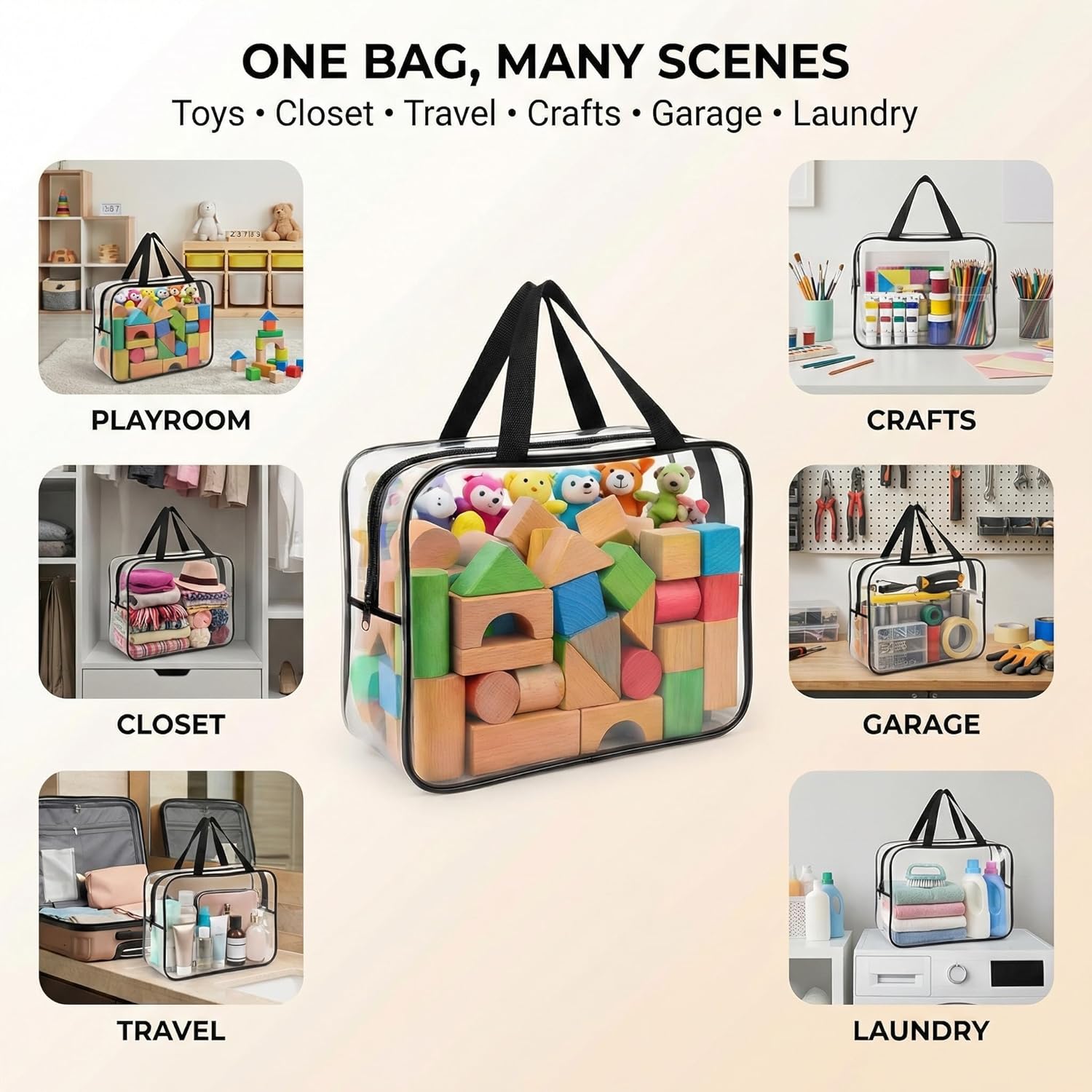 6 Packs Clear Organizer Bags,Storage Bags With Zipper, Travel Waterproof Organizer Bags With Zipper For Building Blocks, Puzzle,Send Goods From Local Warehouse