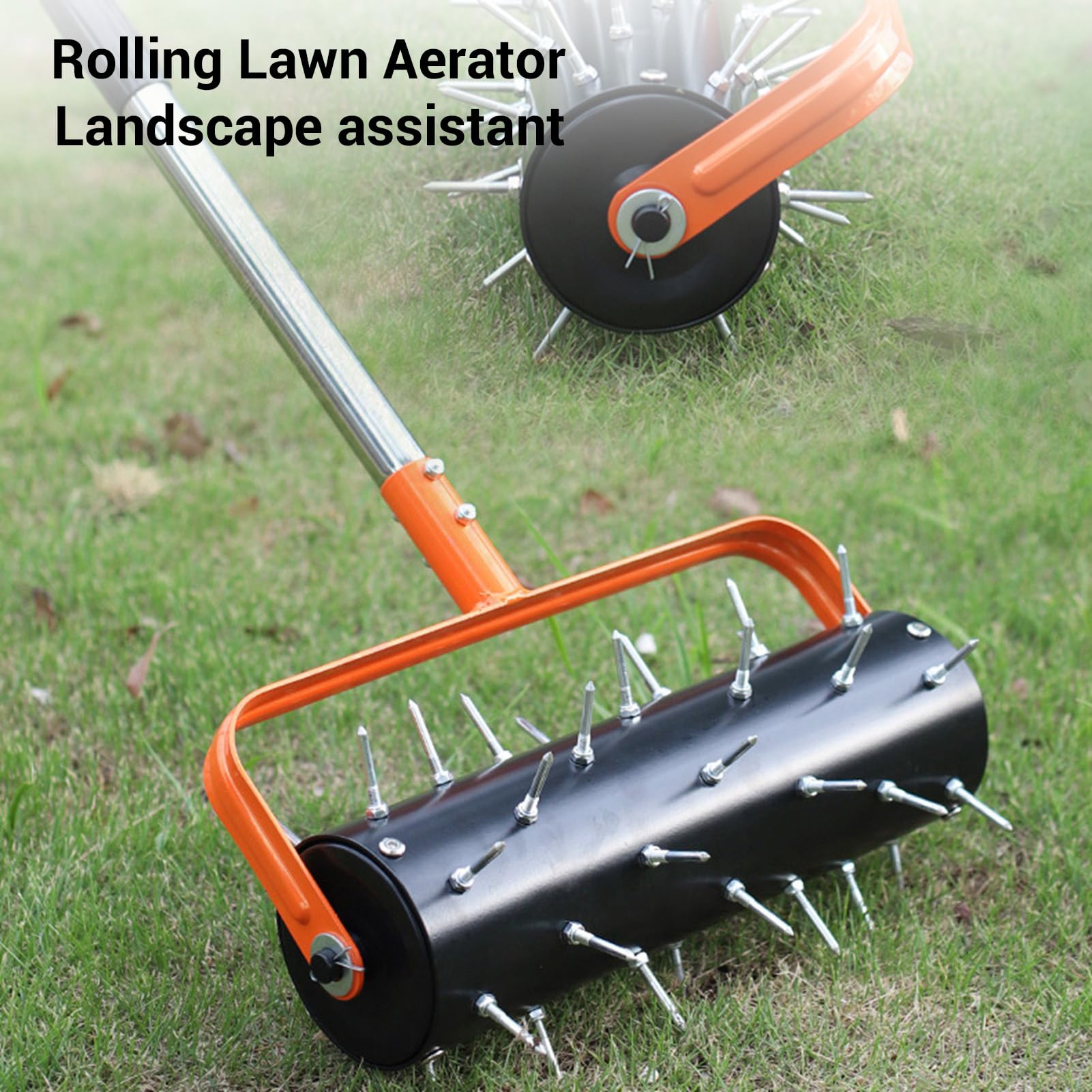 Fockety Aireador de Césped con Ruedas, Herramienta Manual para Airear Césped de Alta Resistencia, Aireador Estable de Acero Inoxidable con 42 Puntas para Jardines, Patios y Huertos