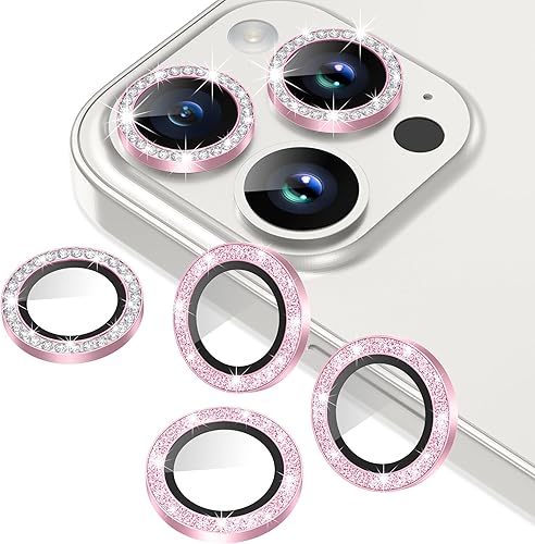 Miniatura 31 de AGVEE 3+3 6 Pack para iPhone 12 Pro Max de 6.7" Protector de lente de cámara, anillo metálico Bling Diamond y Bling Glitter, película de cubierta de