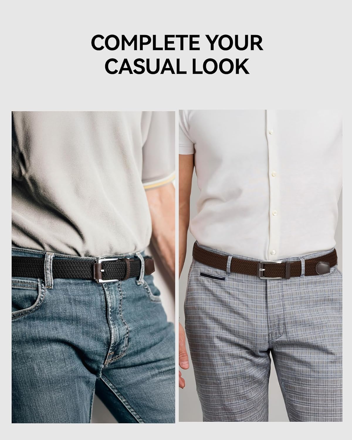 CHAOREN Stretch Belt Men 2 Pack - 1 3/8" Braided Golf Belts For Men - Casual Elastic For Pants and Jeans - Image 2