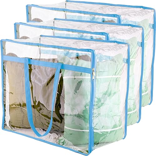 Bolsas de almacenamiento de vinilo transparente con cremallera (paquete de 3) bolsas de almacenamiento resistentes para suéteres, mantas, edredones,