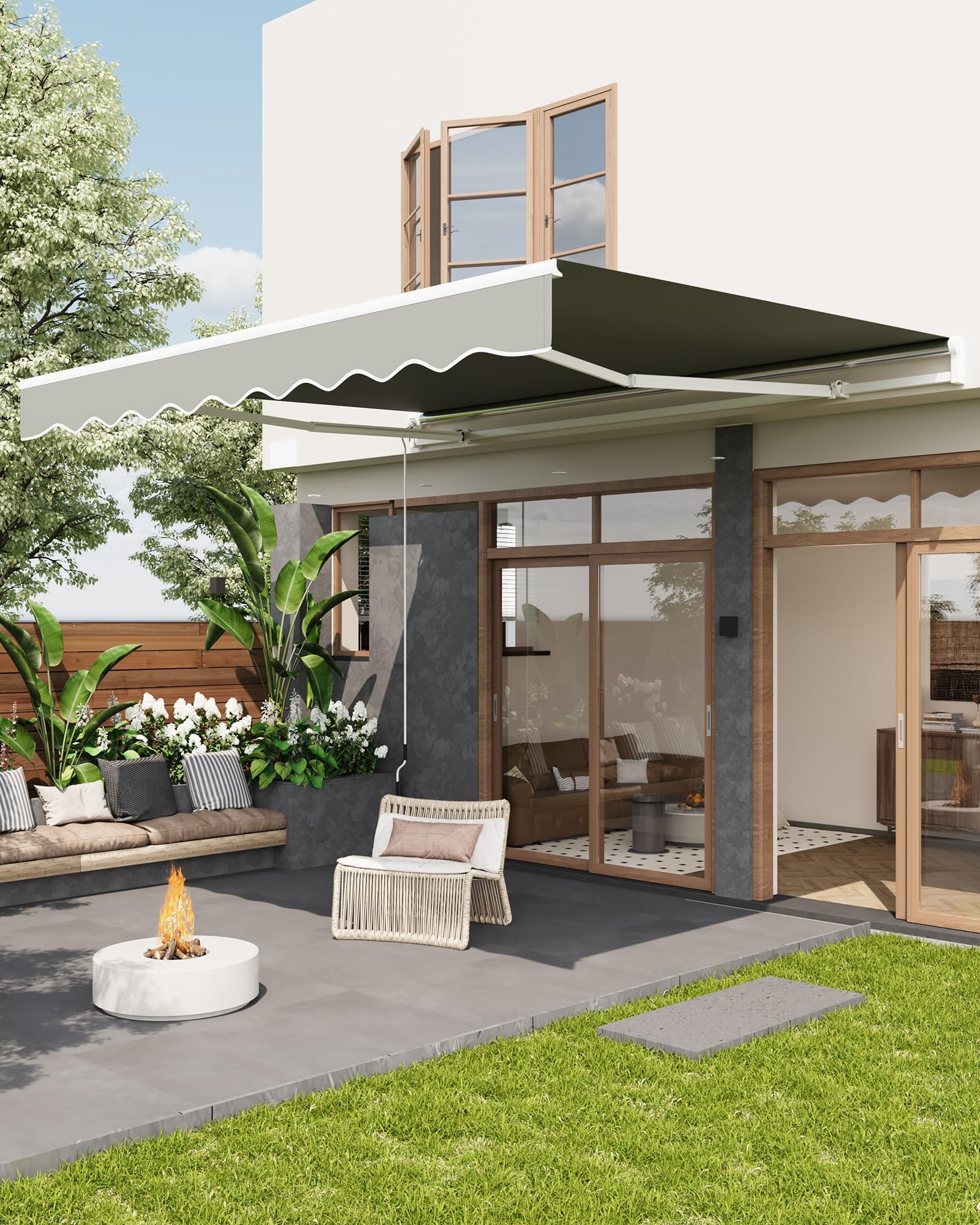 Garvee Toldos Exterior Terraza Grande Retráctil 3.5m,Gris | Anti-UV, Sin Taladrar, Altura Ajustable, Soporte metálico aluminio-hierro, Resistente al viento, Terraza, Balcón, Patio
