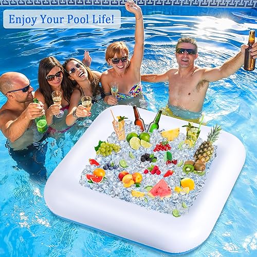 Miniatura 5 de Mesa de juego inflable para piscina con cartas impermeables (35.5 x 35.5 pulgadas, azulblanco)