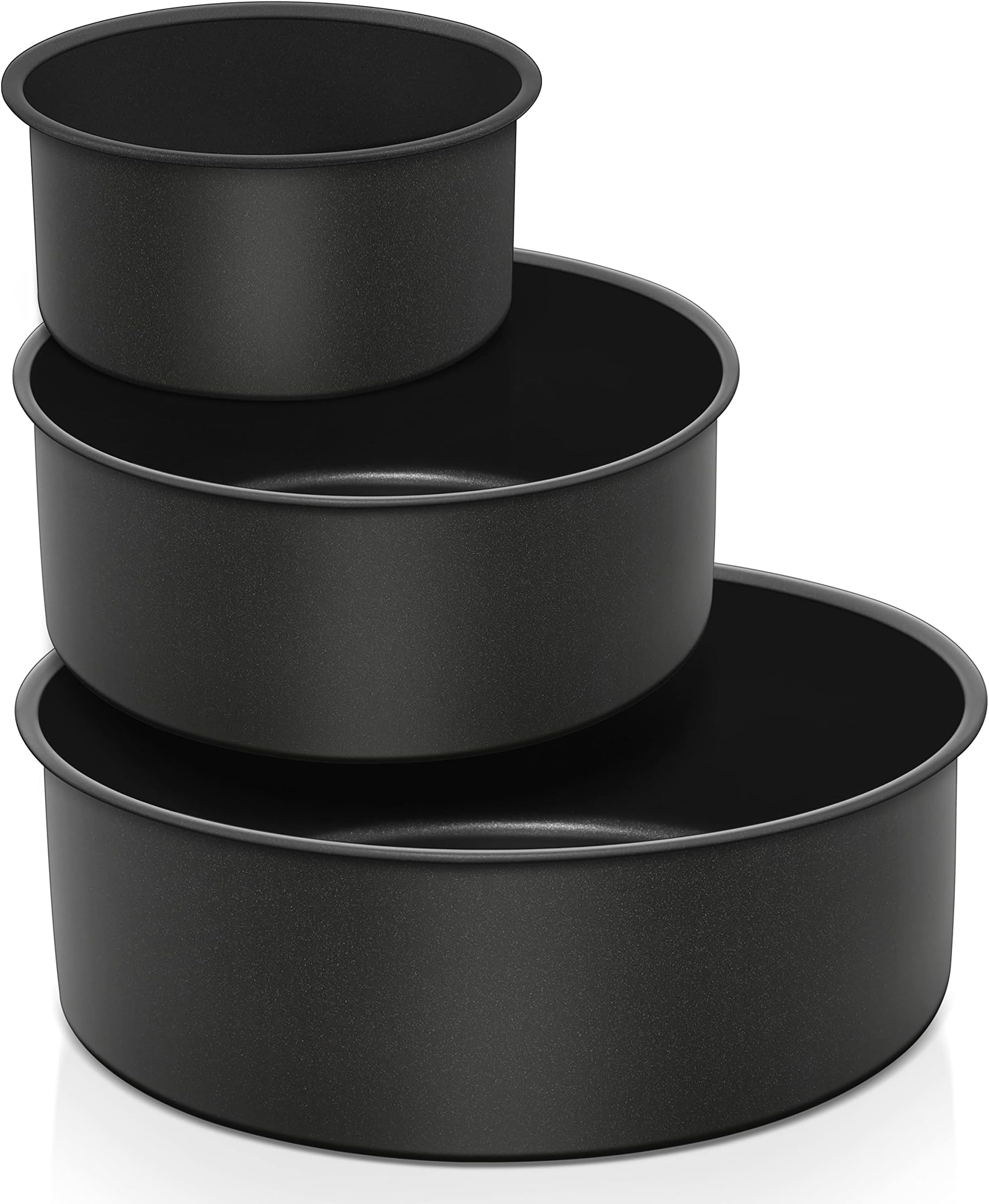 Deep Cake Pan Set of 3 (4/6/8 Inch), Nonstick Stainless Steel Round Cake Pans Tins for Baking Layer Wedding Cakes, Stainless Steel Core & Nontoxic Coating, Deep & Straight Side