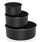 E-far Deep Cake Pan Set of 3 (4/6/8 Inch), Nonstick Stainless Steel Round Cake Pans Tins for Baking Layer Wedding Cakes, Stainless Steel Core & Nontoxic Coating, Deep & Straight Side