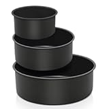 E-far Deep Cake Pan Set of 3 &lpar;4&sol;6&sol;8 Inch&rpar;&comma; Nonstick Stainless Steel Round Cake Pans Tins for Baking Layer Wedding Cakes&comma; Stainless Steel Core & Nontoxic Coating&comma; Deep & Straight Side
