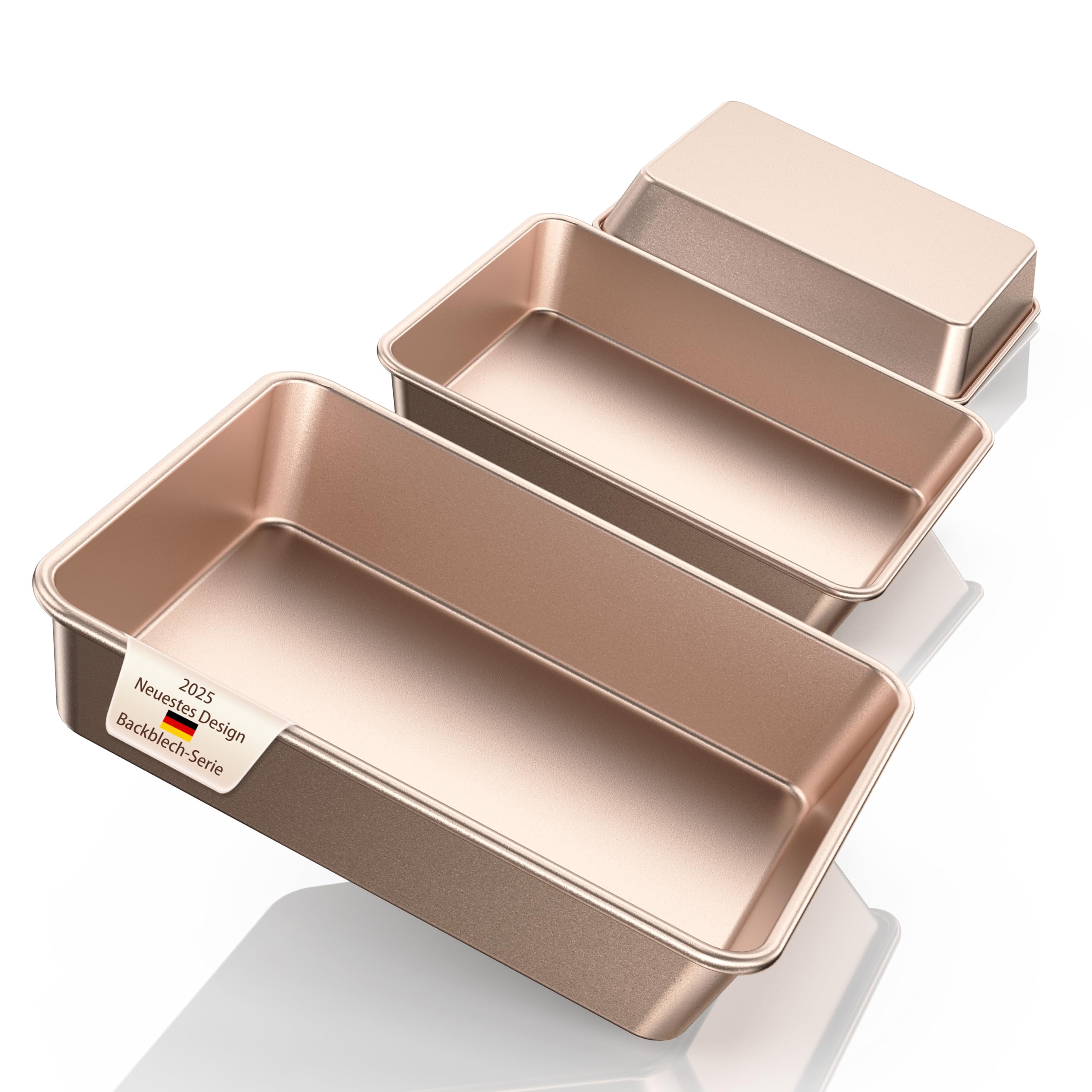 Set aus 3 Auflaufformen, Backformen-Set für den Ofen 25+30+35cm, antihaftbeschichtet, Backgeschirr aus Schwermetall, tiefe Lasagneformen zum Backen von Kuchen in der Küche (T742435)