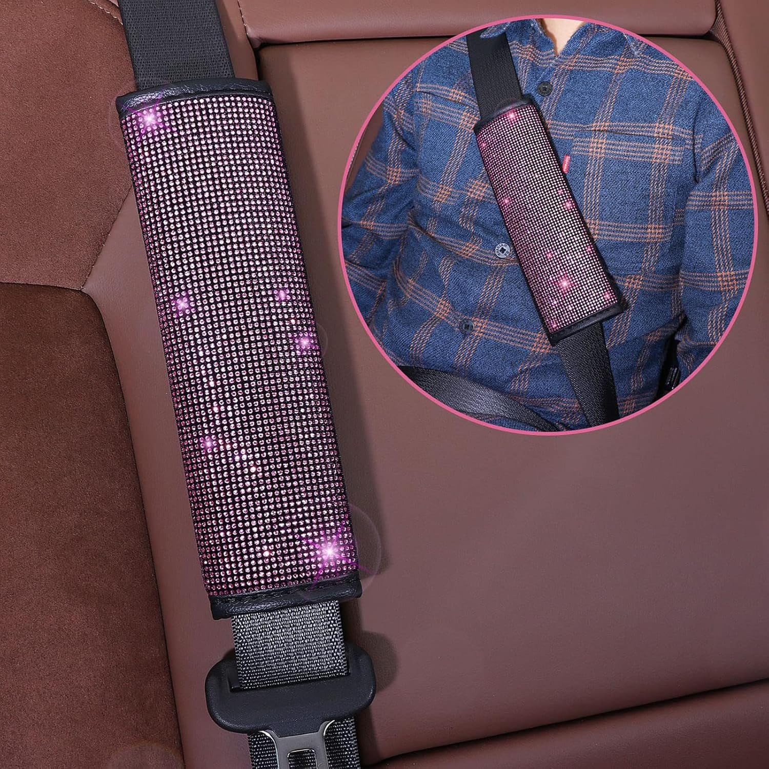 7PCS Set car Interior Aesthetic Accessories, Fluffy 15 inch Steering Wheel Cover, armrest pad, seat Belt Cover,Gear Shift Cover, Fit Girly car Accessories for Women. (Purple)