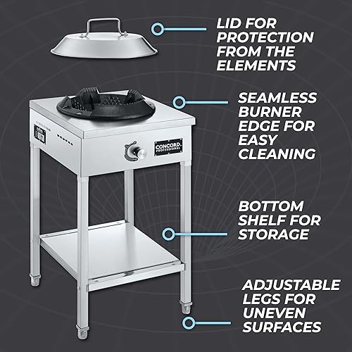 Miniatura 4 de Concord - Estufa de propano para exteriores con quemador de vórtice profesional en acero inoxidable, estufa de wok comercial de quemador único.
