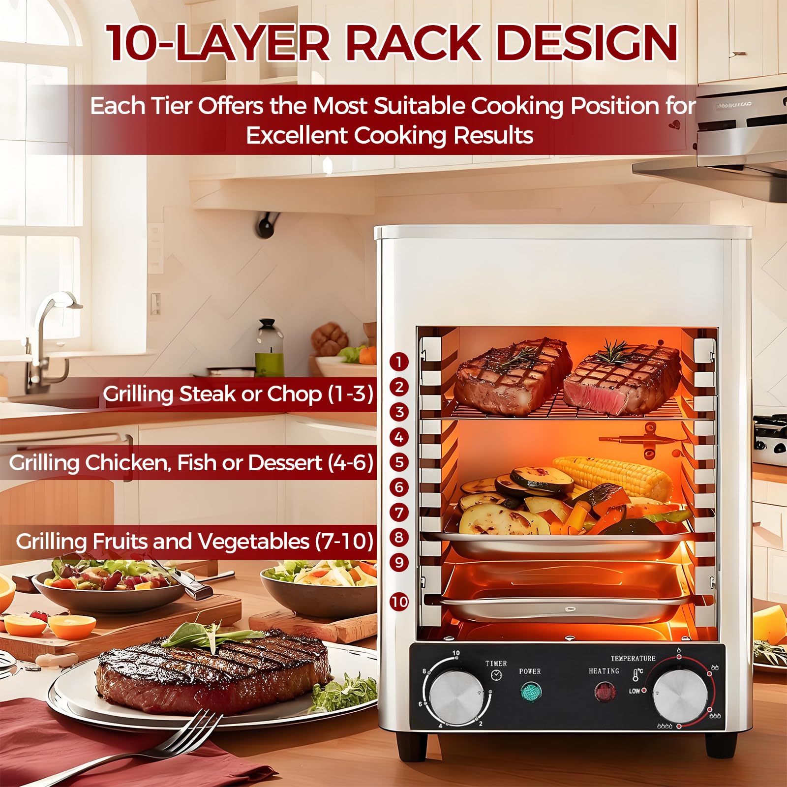 Griglia elettrica Professionale da Interno da 1700 W per bistecche, ampiamente utilizzata nei ristoranti per pizze, Verdure e Ali di Pollo.