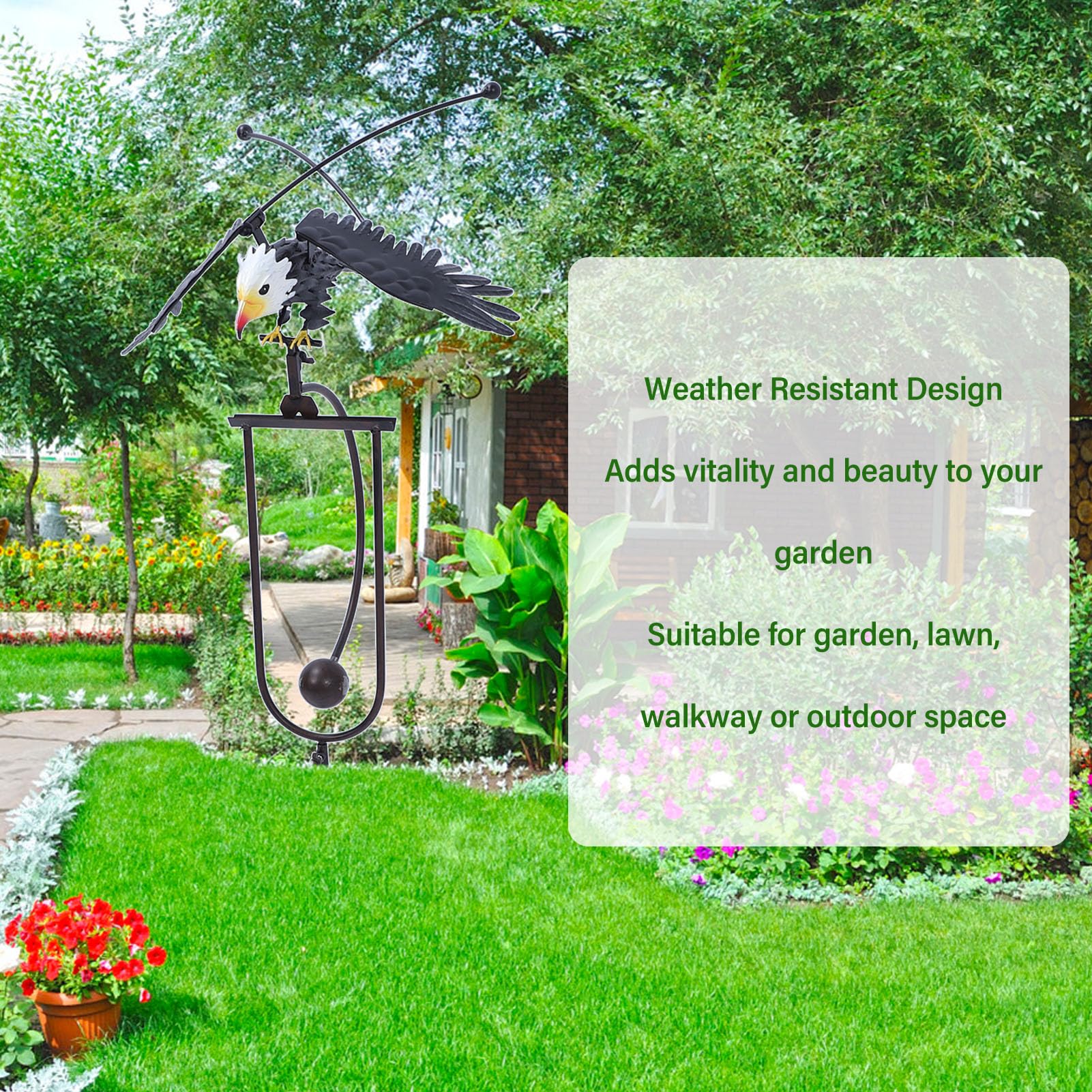 Bald Eagle Garden Stake, 3D Wind Rocker Flying Bird Rzeźba Metalowa Ornament dla Ogrodów Patio