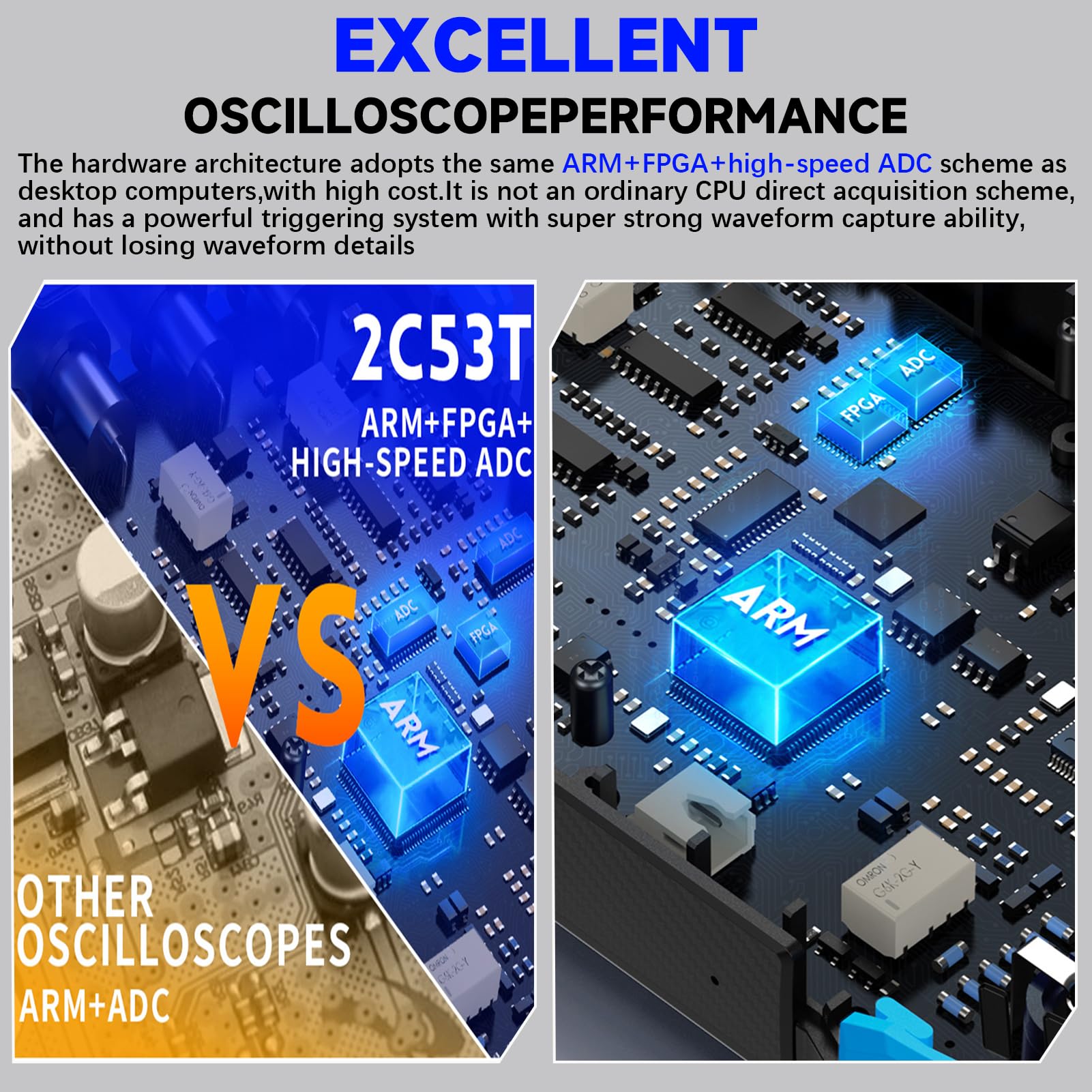 DEWIN Oszilloskop Multimeter, 2C53T Multifunktional 3-in-1 Oszilloskop Multimeter Signalgenerator Oscilloscope 2 Kanal 50MHz Bandbreite 250MS/s Abtastrate