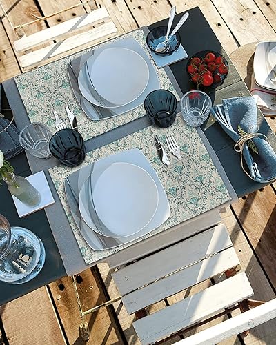 Miniatura 4 de Teal Da-mask Table Placemats for Dining Table Set of 6,Cotton Linen Cloth Kitchen Place Mats with Pocket,Washable SquareRectangleRoundOblong Table