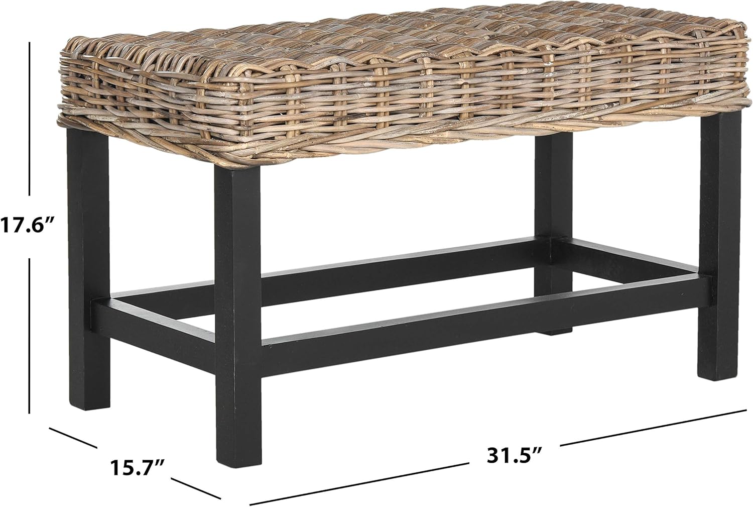 SAFAVIEH Home Collection – Omari Natural Wicker Accent Bench with Mahogany Legs, Casual Transitional Seating for Entryway, Bedroom or Living Room, Fully Assembled (SEA7014A)