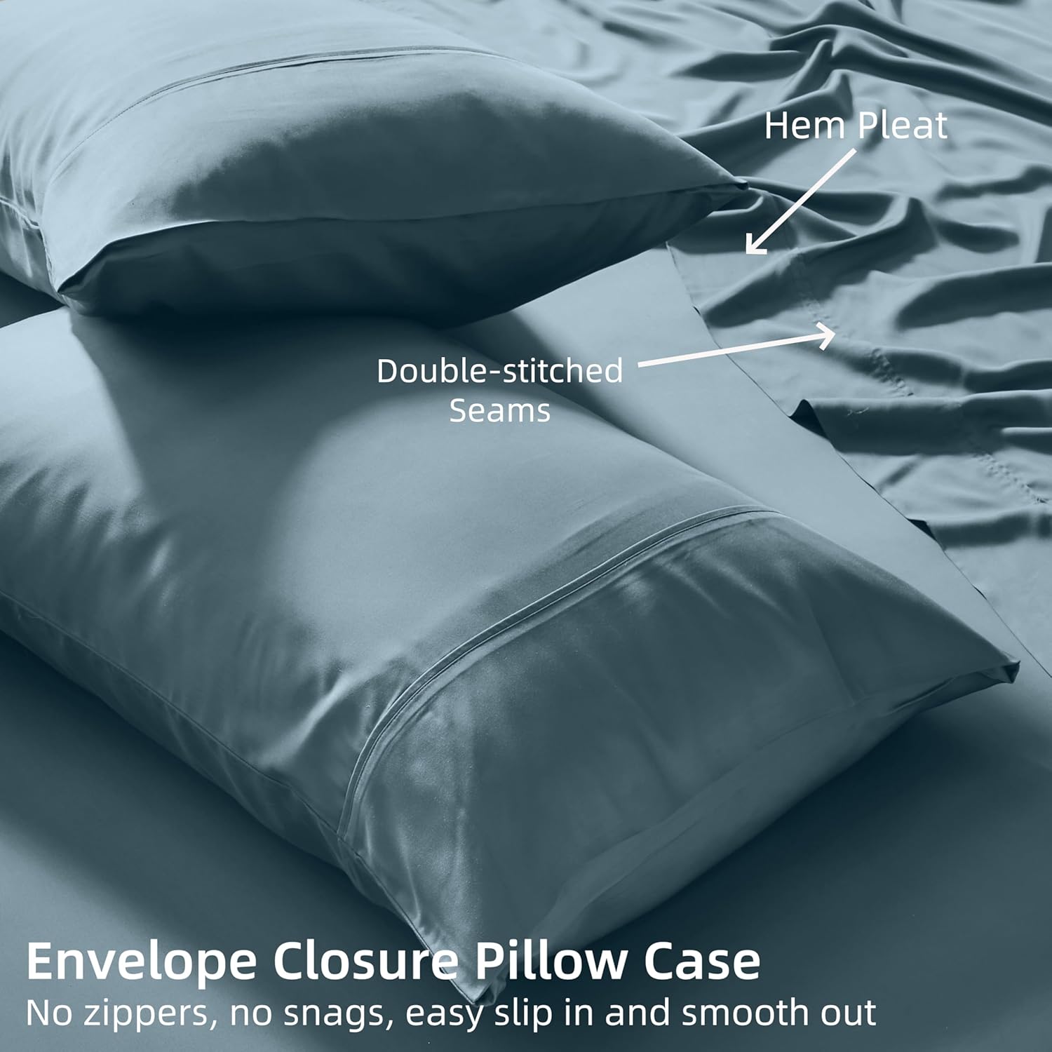 GOKOTTA 4-Pcs Full Sheet Set, 100% Rayon Derived from Bamboo, 15" Deep Pocket Full Size Bed Sheets with Elastic Corner Straps, Cooling Sheets for Hot Sleepers - Silky Soft & Breathable - Blue - Image 6