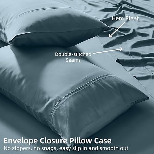 Miniatura 6 de GOKOTTA Juego de sábanas tamaño completo de 4 piezas, 100% rayón derivado de bambú, bolsillo profundo de 15 pulgadas, sábanas tamaño completo con