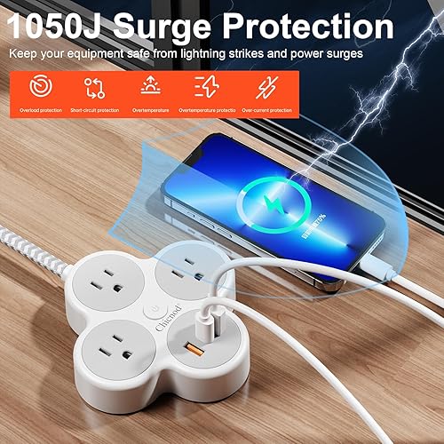 Miniatura 5 de Regleta de alimentación de montaje en pared 6 en 1 con 3 salidas de CA, 2 puertos USB, 1 puerto tipo C  Estación de carga de múltiples salidas para