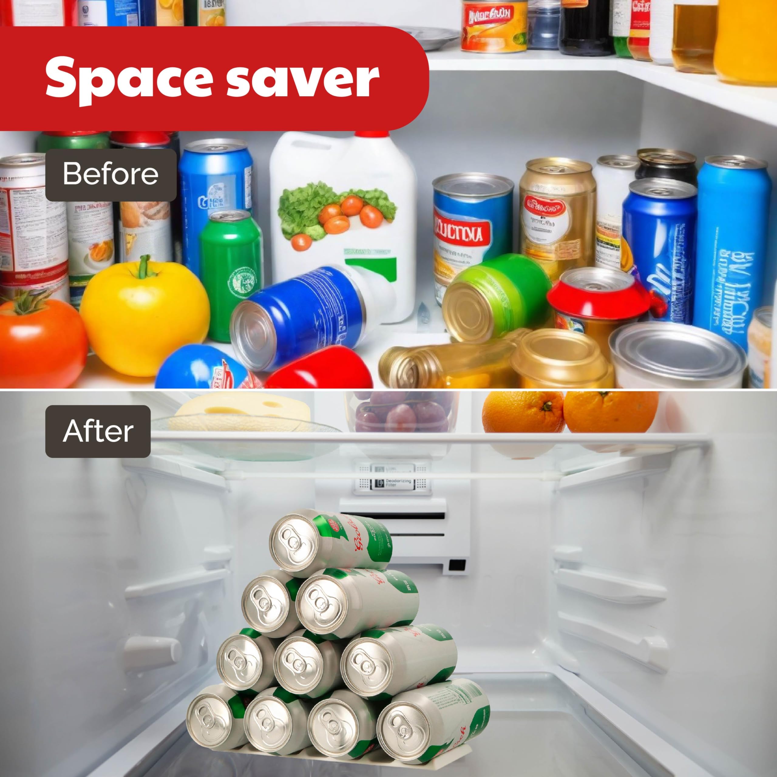 Tapete de mono para nevera, organizador de latas de vino y refrescos para refrigerador, soporte organizador de bebidas que hace que las latas y botellas sean apilables para un fácil almacenamiento, 4