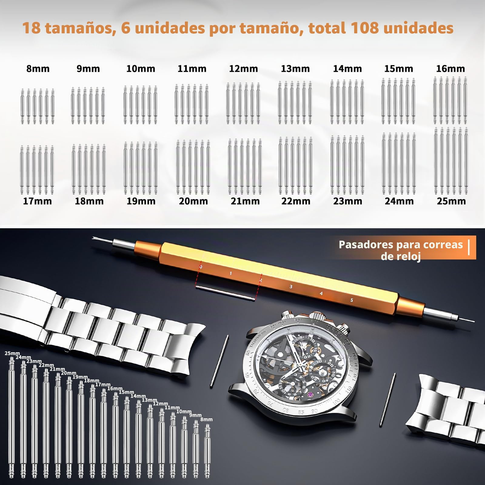 BYNIIUR - Kit de extracción de eslabones de reloj, para reparación, abridor para repuesto de batería, con funda de transporte y manual (idioma español no garantizado)