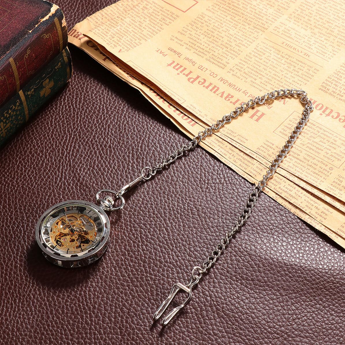 GALPADA Reloj de Bolsillo Mecánico Manual Vintage Hueco, Aleación Plateada, Cadena, para Hombre y Mujer, Uso Diario