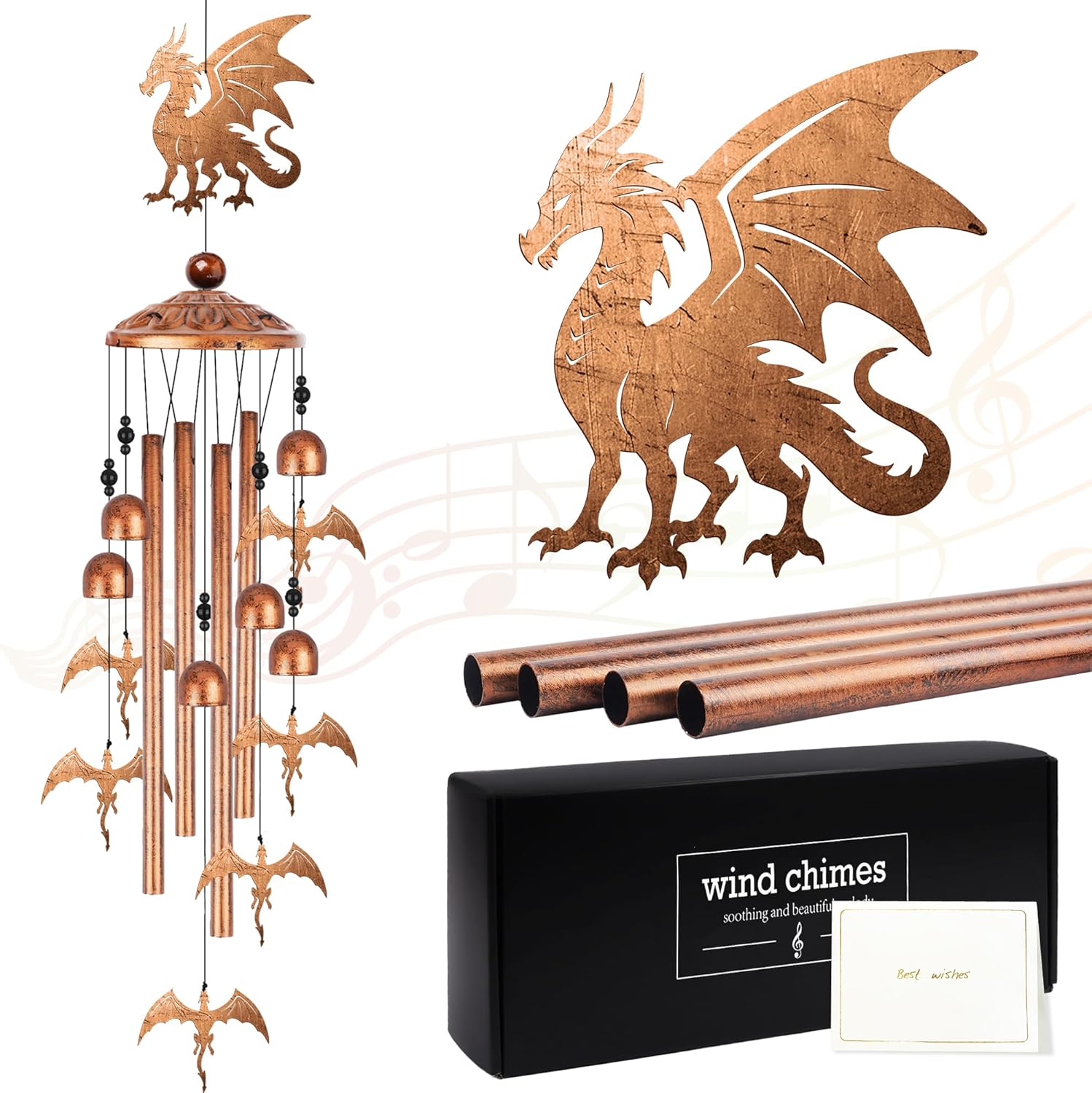 Dragon Wind Chimes for Outside, Fantasy Gifts for Men Women Metal Windchimes Outdoors, Medieval Dragon Home Garden Patio Yard Decor