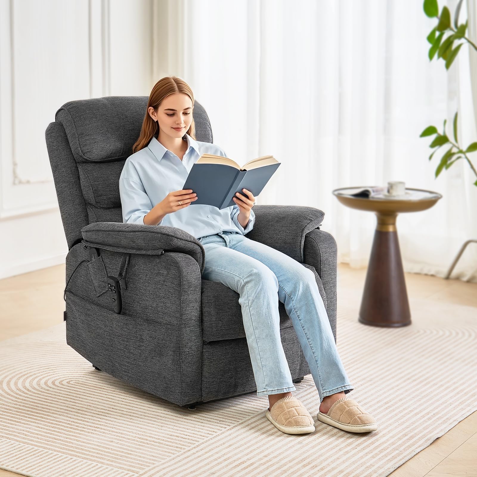 VEVOR Fauteuil inclinable électrique, fauteuil releveur avec chaleur et massage pour personnes âgées, fauteuil relax à double moteur avec 2 cordes anti-chute, réglage de position infini, gris foncé, M